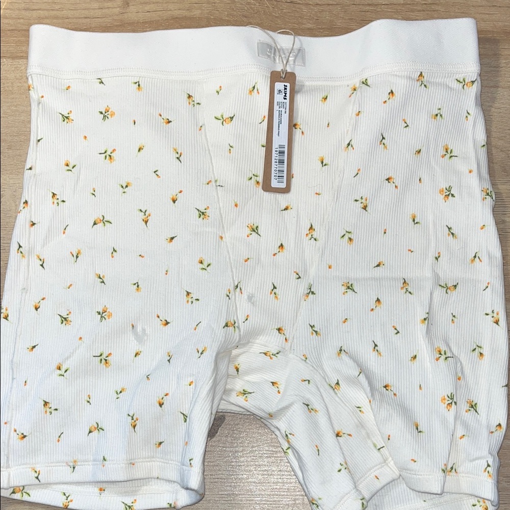 SKIMS marigold rosebud cotton ribbed boxer shorts